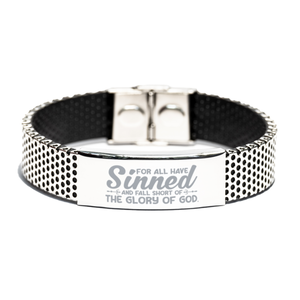 Motivational Christian Stainless Steel Bracelet, For all have sinned and fall short of the glory of God., Inspirational Christmas , Family, Anniversary  Gifts For Christian Men, Women, Girls & Boys