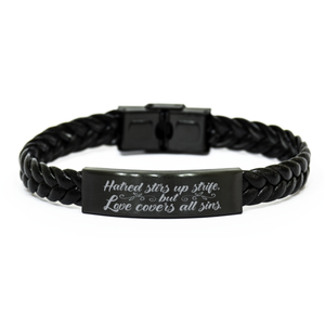 Motivational Christian Stainless Steel Bracelet, Hatred stirs up strife, but love covers all sins., Inspirational Christmas , Family, Anniversary  Gifts For Christian Men, Women, Girls & Boys