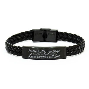 Motivational Christian Stainless Steel Bracelet, Hatred stirs up strife, but love covers all sins., Inspirational Christmas , Family, Anniversary  Gifts For Christian Men, Women, Girls & Boys