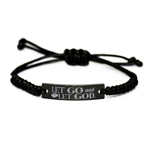 Motivational Christian Black Rope Bracelet, Let go and let God., Inspirational Christmas , Family, Anniversary  Gifts For Christian Men, Women, Girls & Boys