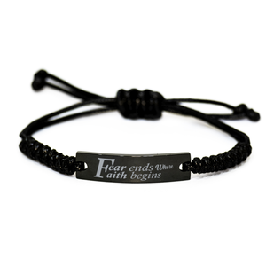 Motivational Christian Black Rope Bracelet, Fear ends where faith begins., Inspirational Christmas , Family, Anniversary  Gifts For Christian Men, Women, Girls & Boys