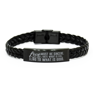 Motivational Christian Stainless Steel Bracelet, Love must be sincere. Hate what is evil; cling to what is good., Inspirational Christmas , Family, Anniversary  Gifts For Christian Men, Women, Girls & Boys