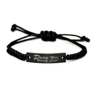 Motivational Christian Black Rope Bracelet, Pray more, worry less!, Inspirational Christmas , Family, Anniversary  Gifts For Christian Men, Women, Girls & Boys