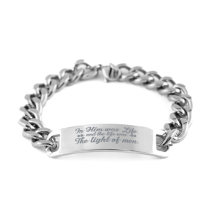 Motivational Christian Stainless Steel Bracelet, In Him was life, and the life was the light of men., Inspirational Christmas , Family, Anniversary  Gifts For Christian Men, Women, Girls & Boys