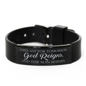 Motivational Christian Black Shark Mesh Bracelet, Forecast for tomorrow: God reigns, and the Son shines., Inspirational Christmas , Family, Anniversary  Gifts For Christian Men, Women, Girls & Boys