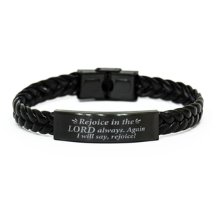 Motivational Christian Stainless Steel Bracelet, Rejoice in the Lord always. Again, I will say, rejoice!, Inspirational Christmas , Family, Anniversary  Gifts For Christian Men, Women, Girls & Boys