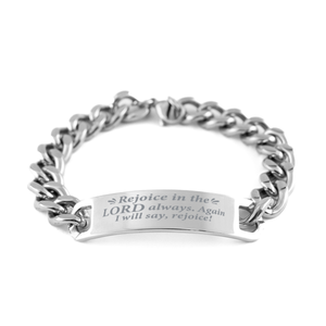 Motivational Christian Stainless Steel Bracelet, Rejoice in the Lord always. Again, I will say, rejoice!, Inspirational Christmas , Family, Anniversary  Gifts For Christian Men, Women, Girls & Boys