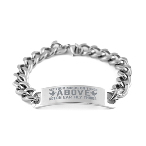 Motivational Christian Stainless Steel Bracelet, Set your minds on things above, not on earthly things., Inspirational Christmas , Family, Anniversary  Gifts For Christian Men, Women, Girls & Boys