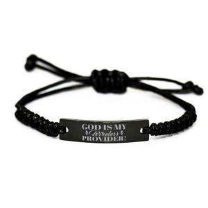 Motivational Christian Black Rope Bracelet, God is my wireless provider!, Inspirational Christmas , Family, Anniversary  Gifts For Christian Men, Women, Girls & Boys