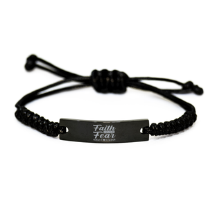 Motivational Christian Black Rope Bracelet, Faith over Fear, Inspirational Christmas , Family, Anniversary  Gifts For Christian Men, Women, Girls & Boys