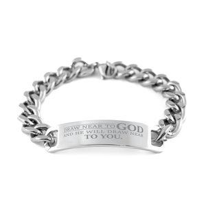 Motivational Christian Stainless Steel Bracelet, Draw near to God and He will draw near to you., Inspirational Christmas , Family, Anniversary  Gifts For Christian Men, Women, Girls & Boys