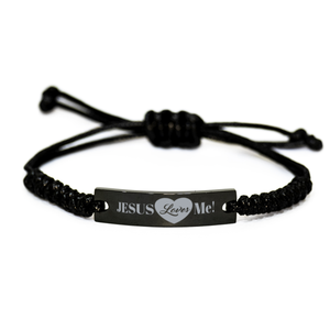 Motivational Christian Black Rope Bracelet, Jesus Loves Me!, Inspirational Christmas , Family, Anniversary  Gifts For Christian Men, Women, Girls & Boys