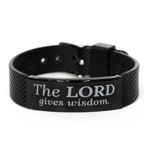 Motivational Christian Black Shark Mesh Bracelet, The Lord gives wisdom., Inspirational Christmas , Family, Anniversary  Gifts For Christian Men, Women, Girls & Boys