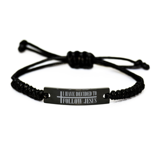 Motivational Christian Black Rope Bracelet, I have decided to follow Jesus., Inspirational Christmas , Family, Anniversary  Gifts For Christian Men, Women, Girls & Boys