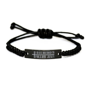 Motivational Christian Black Rope Bracelet, I have decided to follow Jesus., Inspirational Christmas , Family, Anniversary  Gifts For Christian Men, Women, Girls & Boys