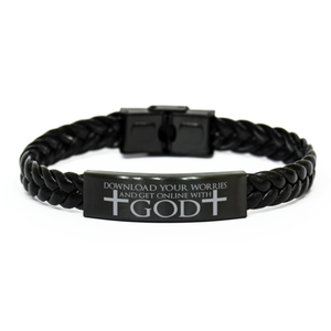 Motivational Christian Stainless Steel Bracelet, Download your worries and get online with God., Inspirational Christmas , Family, Anniversary  Gifts For Christian Men, Women, Girls & Boys