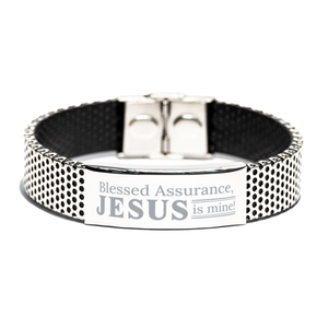 Motivational Christian Stainless Steel Bracelet, Blessed Assurance, Jesus Is Mine!, Inspirational Christmas , Family, Anniversary  Gifts For Christian Men, Women, Girls & Boys