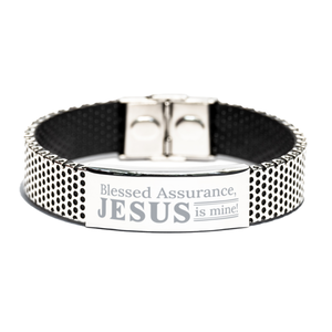 Motivational Christian Stainless Steel Bracelet, Blessed Assurance, Jesus Is Mine!, Inspirational Christmas , Family, Anniversary  Gifts For Christian Men, Women, Girls & Boys