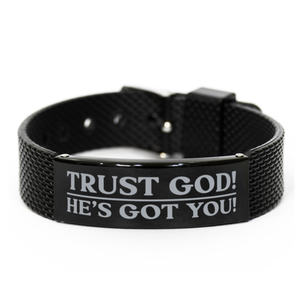 Motivational Christian Black Shark Mesh Bracelet, Trust God! He