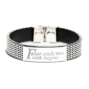 Motivational Christian Stainless Steel Bracelet, Fear ends where faith begins., Inspirational Christmas , Family, Anniversary  Gifts For Christian Men, Women, Girls & Boys