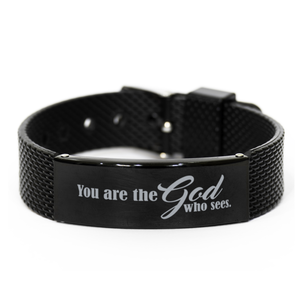 Motivational Christian Black Shark Mesh Bracelet, You are the God who sees, Inspirational Christmas , Family, Anniversary  Gifts For Christian Men, Women, Girls & Boys