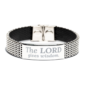 Motivational Christian Stainless Steel Bracelet, The Lord gives wisdom., Inspirational Christmas , Family, Anniversary  Gifts For Christian Men, Women, Girls & Boys