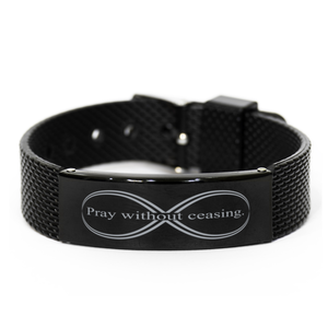 Motivational Christian Black Shark Mesh Bracelet, Pray without ceasing. , Inspirational Christmas , Family, Anniversary  Gifts For Christian Men, Women, Girls & Boys