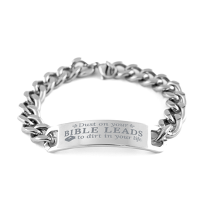 Motivational Christian Stainless Steel Bracelet, Dust on your Bible leads to dirt in your life., Inspirational Christmas , Family, Anniversary  Gifts For Christian Men, Women, Girls & Boys
