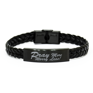 Motivational Christian Stainless Steel Bracelet, Pray more, worry less!, Inspirational Christmas , Family, Anniversary  Gifts For Christian Men, Women, Girls & Boys