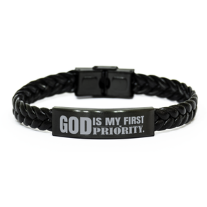Motivational Christian Stainless Steel Bracelet, God is my first priority., Inspirational Christmas , Family, Anniversary  Gifts For Christian Men, Women, Girls & Boys