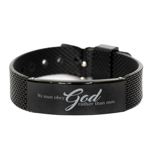 Motivational Christian Black Shark Mesh Bracelet, We must obey God rather than men. , Inspirational Christmas , Family, Anniversary  Gifts For Christian Men, Women, Girls & Boys