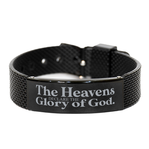 Motivational Christian Black Shark Mesh Bracelet, The heavens declare the glory of God, Inspirational Christmas , Family, Anniversary  Gifts For Christian Men, Women, Girls & Boys