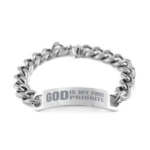 Motivational Christian Stainless Steel Bracelet, God is my first priority., Inspirational Christmas , Family, Anniversary  Gifts For Christian Men, Women, Girls & Boys