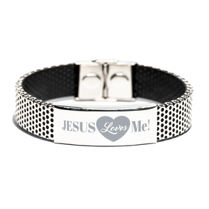 Motivational Christian Stainless Steel Bracelet, Jesus Loves Me!, Inspirational Christmas , Family, Anniversary  Gifts For Christian Men, Women, Girls & Boys
