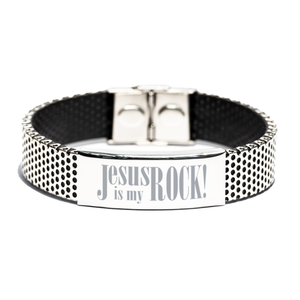 Motivational Christian Stainless Steel Bracelet, Jesus Is My Rock!, Inspirational Christmas , Family, Anniversary  Gifts For Christian Men, Women, Girls & Boys