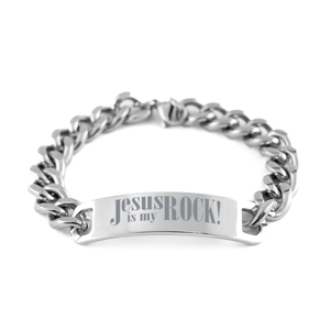 Motivational Christian Stainless Steel Bracelet, Jesus Is My Rock!, Inspirational Christmas , Family, Anniversary  Gifts For Christian Men, Women, Girls & Boys