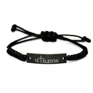 Motivational Christian Bible Verse Black Rope Bracelet, Tetelestai, Inspirational Christmas, Family, Christian , Faith Based and Religious Bracelet Gifts for Men, Women