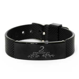 Motivational Christian Black Shark Mesh Bracelet, 2 Timothy 1:7, Inspirational Christmas , Family, Anniversary. Mother's Day, Father's Day Gifts For Christian Men, Women